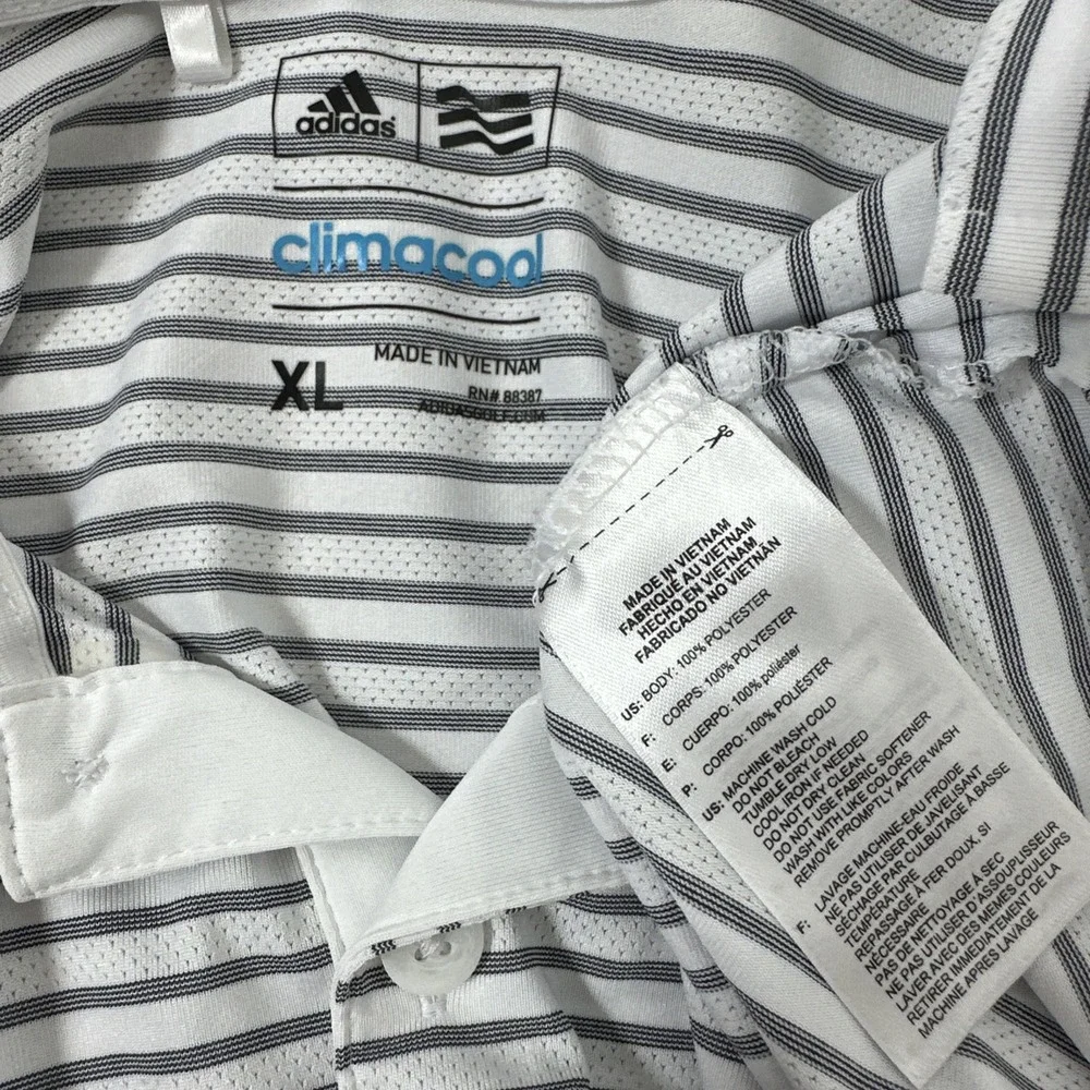 Adidas Polo Shirt Mens XL  White Striped Short Sleeve Golf Climacool Stripe Logo